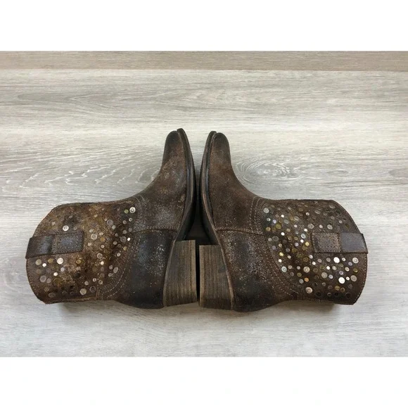 Diba True Flying Solo Women's Brown Leather 6.5 Studded Ankle Western Pull On - Picture 5 of 11